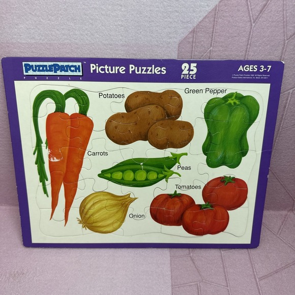 4 Puzzle Patch 25 pc Picture Puzzle 1992 Fruit Veggie Animals Math Pre K Age 3-7 - Picture 11 of 13